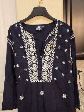 Madison MATHEWS Maxi Cotton Black Dress W Embroidery XXL